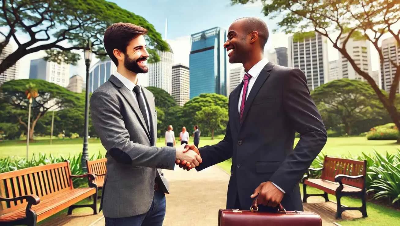 Pessoas utilizando diversas saudações em inglês em vários contextos.