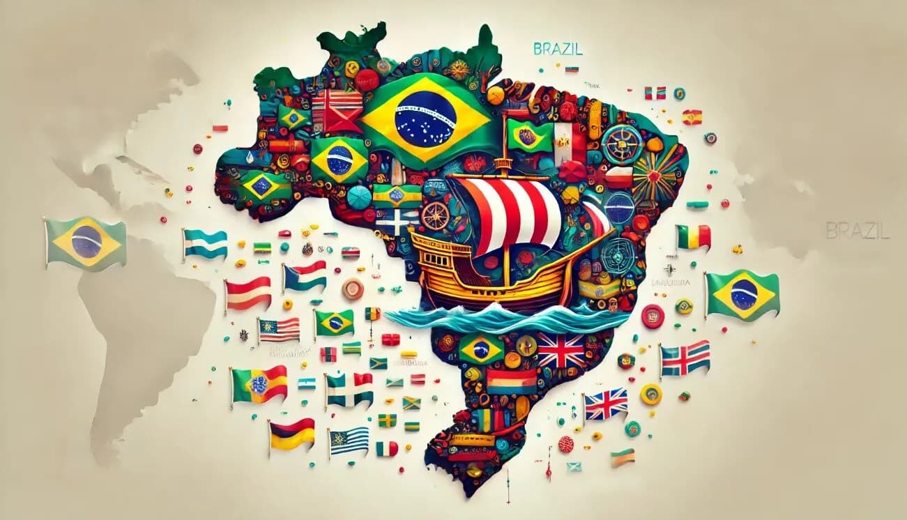 Mapa do Brasil destacando as regiões onde diferentes línguas são faladas, incluindo alemão, italiano e várias línguas indígenas.