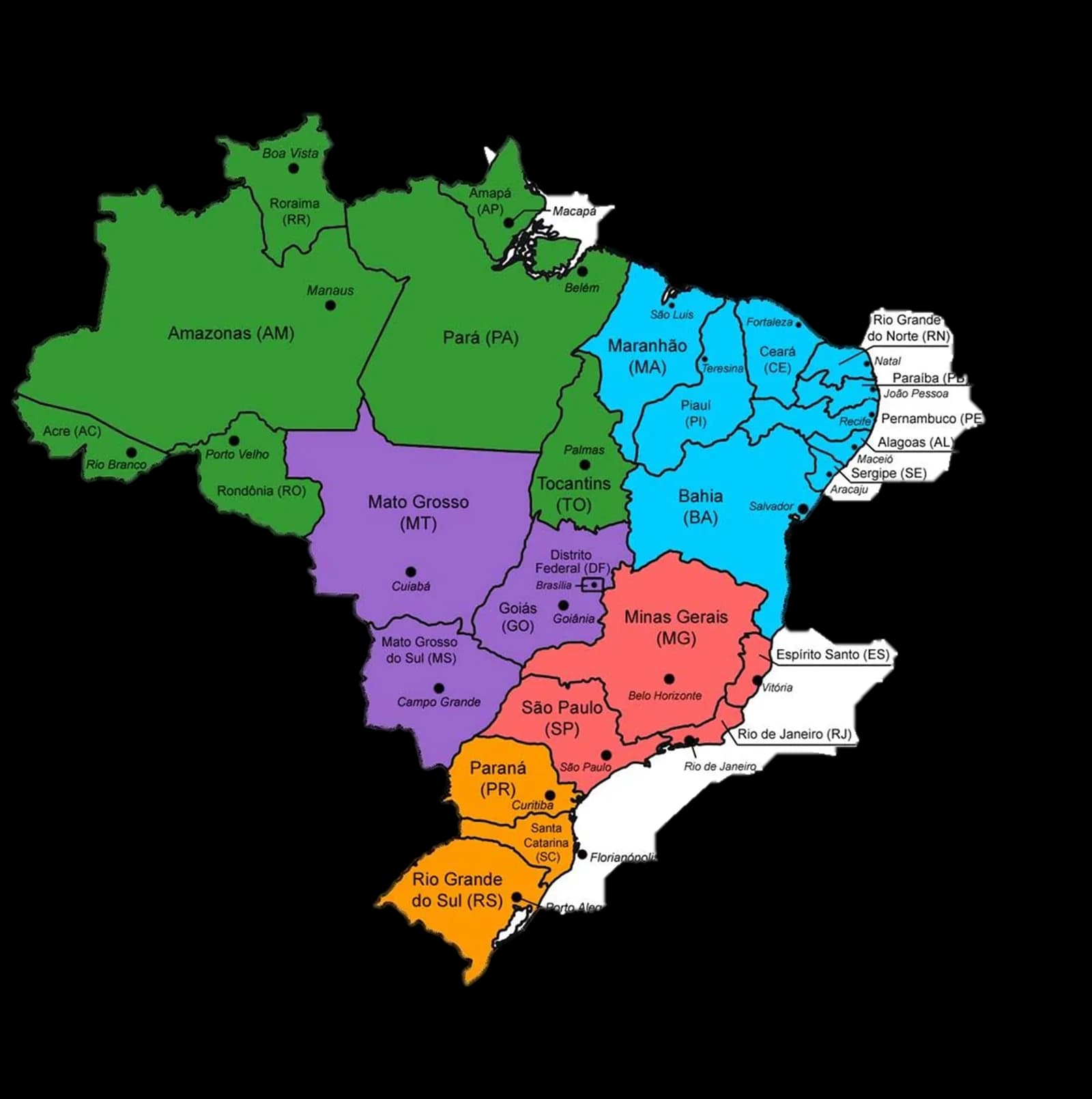 mapa do brasil com estados e capitais