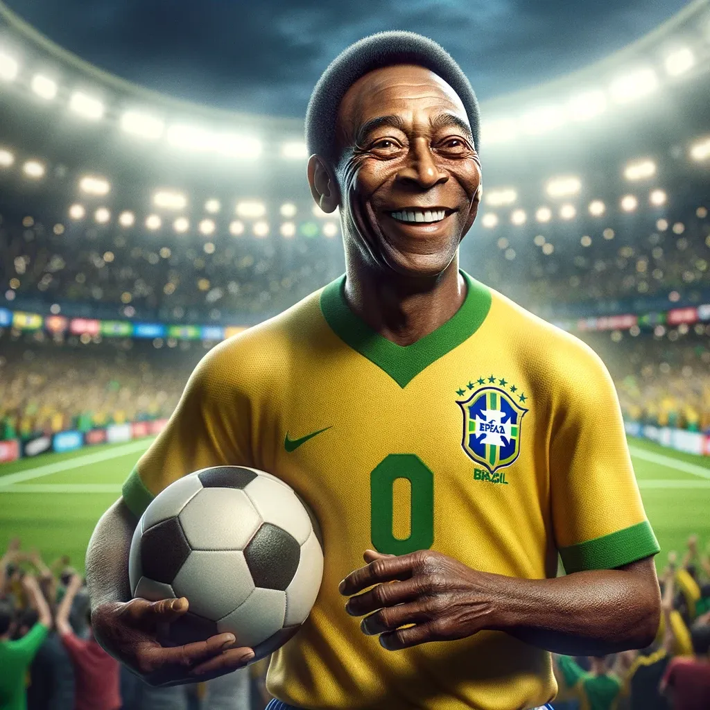 Ilustração de Pelé celebrando suas três conquistas de Copa do Mundo