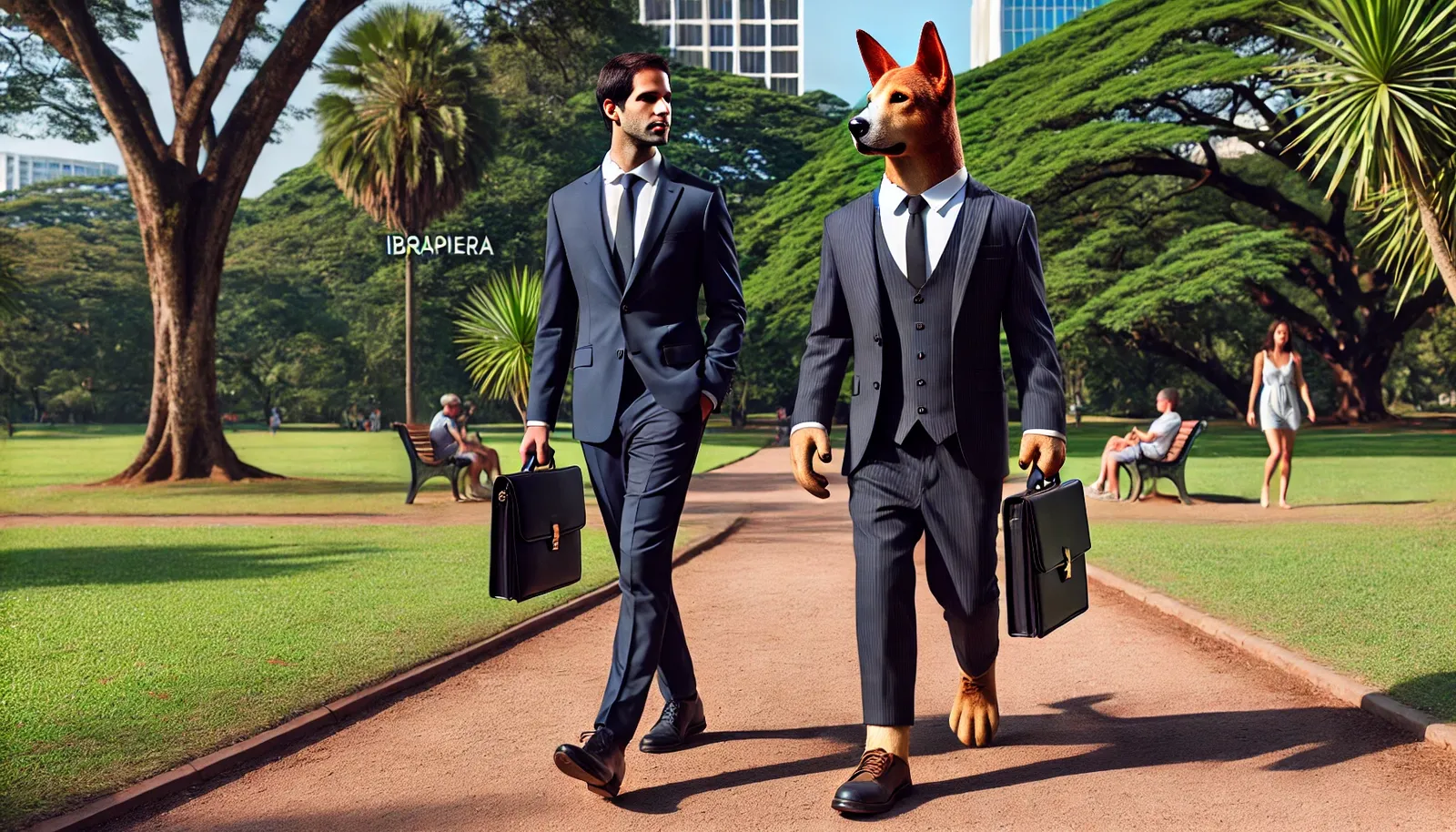 Uma pessoa caminhando "com" o cachorro. Em inglês não se diz "walk with my dog" e sim "walk my dog"