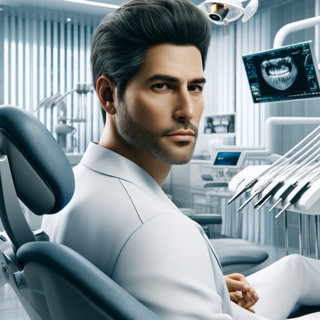 Dentista especialista realizando procedimento de precisão, exemplo de maestria difícil de automatizar.